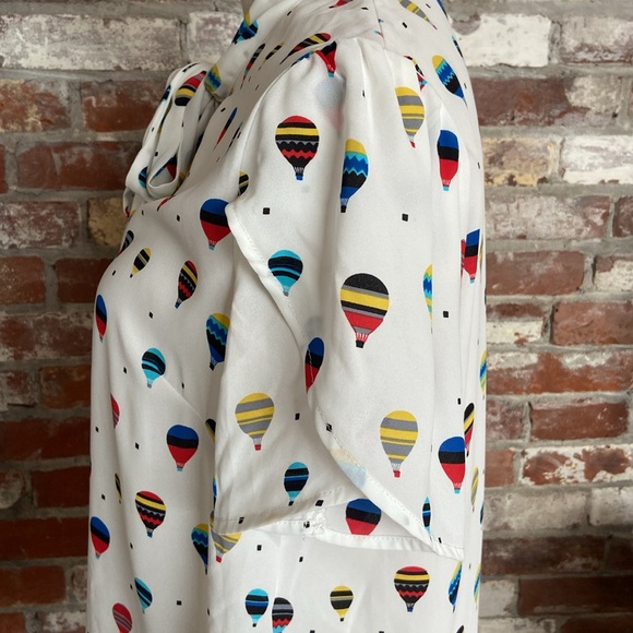 Modcloth White Blouse with Colorful Balloon Print Tie Front Cute Sleeves - Picture 3 of 5